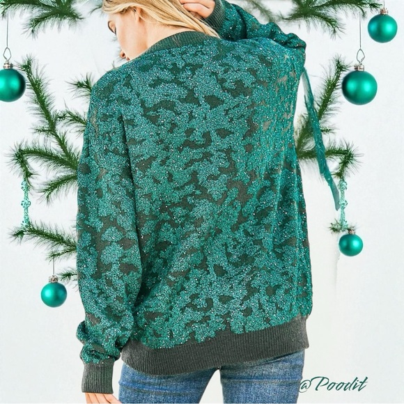 Beautiful shimmer olive holiday sweater S/M M/L combo size - Picture 2 of 9